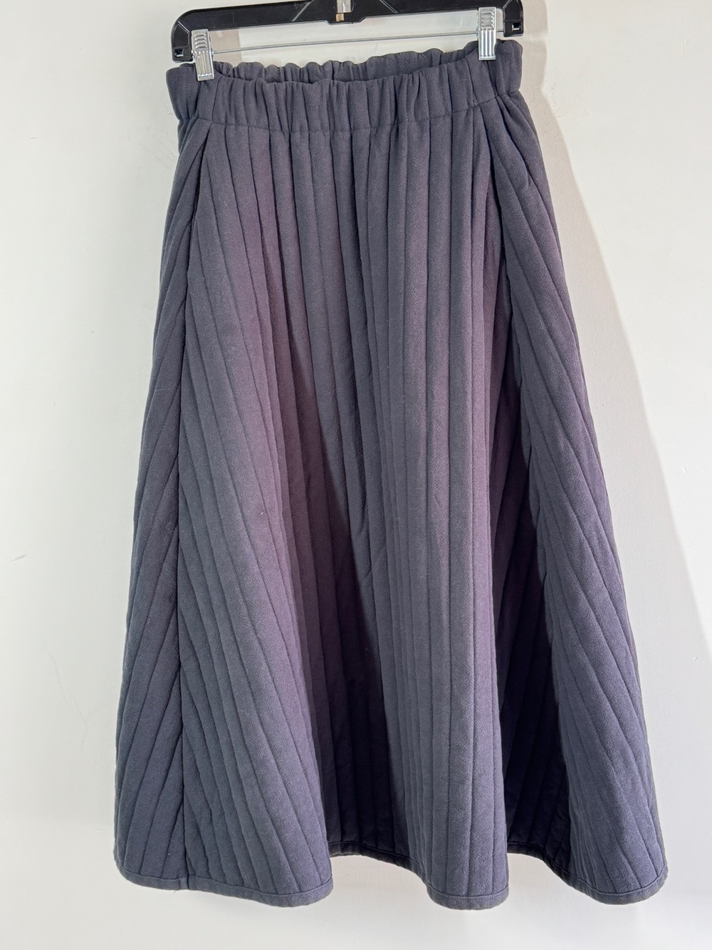 Black Crane Quilted A-Line Midi Skirt Gray XS Minimalist Cotton Lagenlook Chic